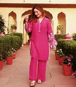 Pink plain kurta fabric rayon kurta with pant