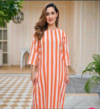 Orange stripe kurta fabric rayon kurta with pant 1