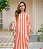 Orange stripe kurta fabric rayon kurta with pant