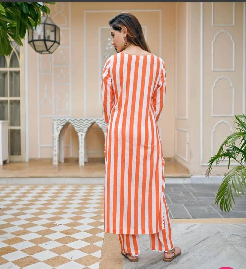 Orange stripe kurta fabric rayon kurta with pant