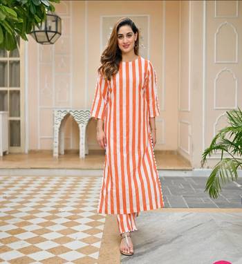 Orange stripe kurta fabric rayon kurta with pant 4