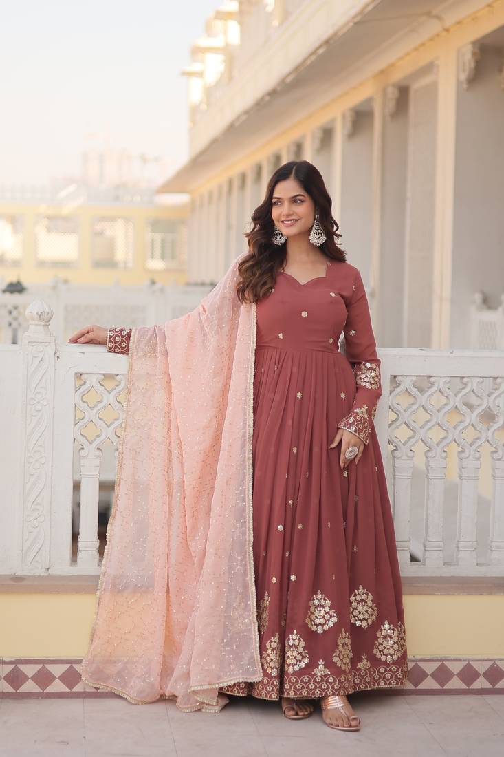 ONION PINK PREMIUM DESIGNER READYMADE GOWN COLLECTIONS FOR DESIRABLE WOMEN
