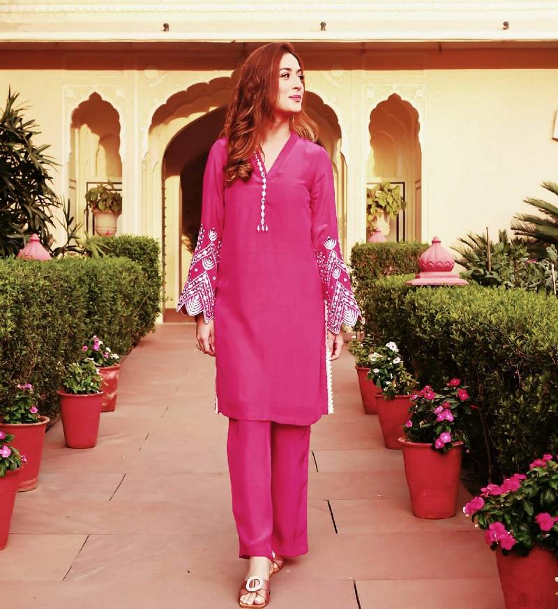 Pink plain kurta fabric rayon kurta with pant