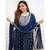 navy blue rayon fabric nayra cut kurti with pant duppatta set
