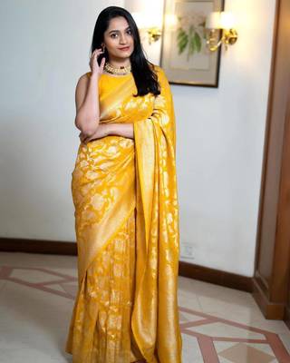 Traditioanl Jacquard Yellow Saree 1