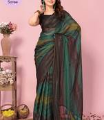 Rama Green Printed Poly Silk Ready To Wear Saree With Blouse