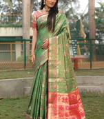 Green Banarasi style silk bland zari weaving & thread work saree with Blouse