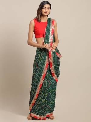 Hand Dyed Green Bandhani Georgette Sustainable Saree 1