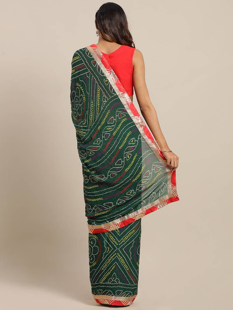 Hand Dyed Green Bandhani Georgette Sustainable Saree