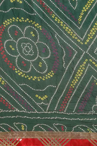 Hand Dyed Green Bandhani Georgette Sustainable Saree
