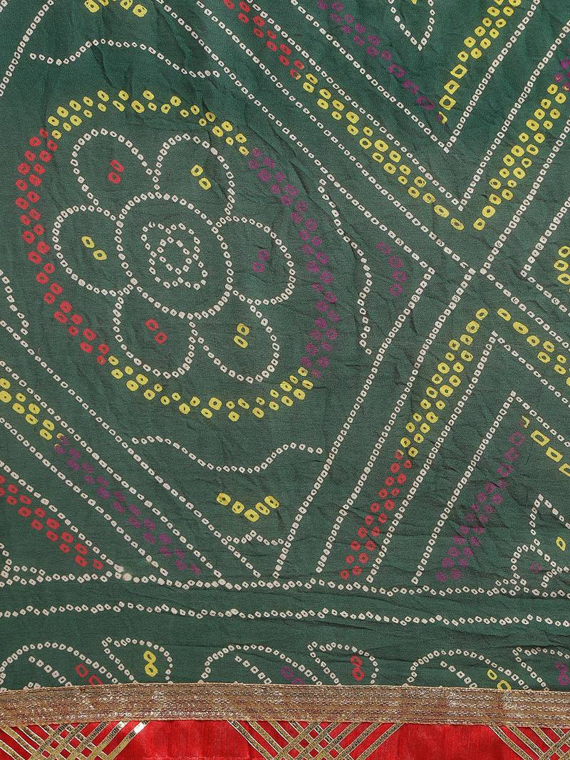 Hand Dyed Green Bandhani Georgette Sustainable Saree