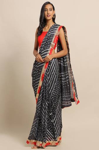 Hand Dyed Black Bandhani Georgette Sustainable Saree