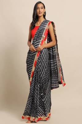 Hand Dyed Black Bandhani Georgette Sustainable Saree 1