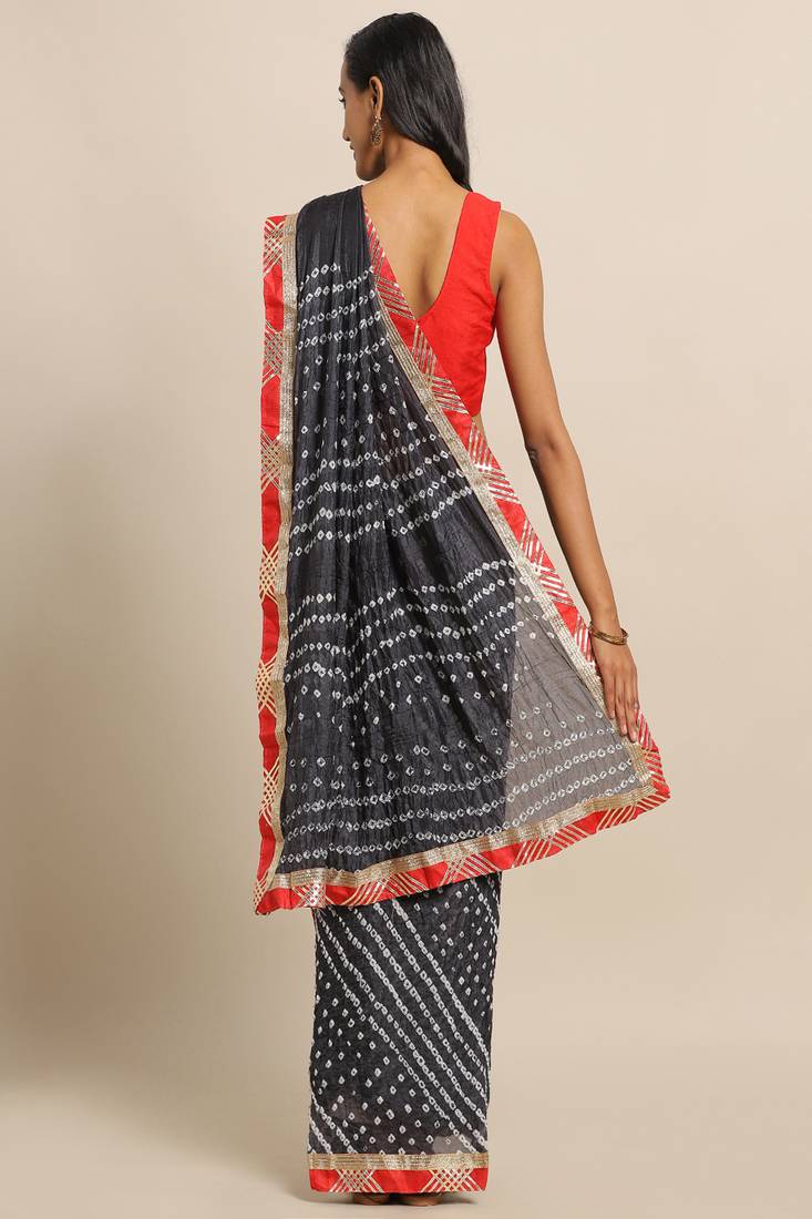 Hand Dyed Black Bandhani Georgette Sustainable Saree