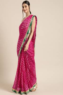 Hand Dyed Pink Bandhani Georgette Sustainable Saree 1