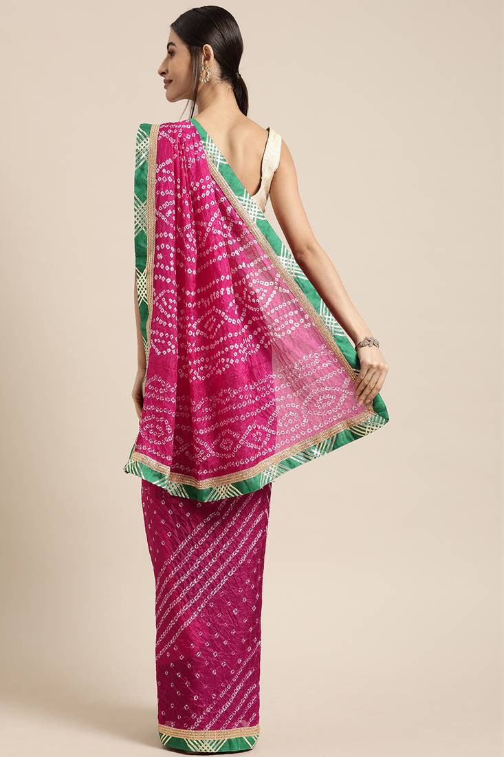 Hand Dyed Pink Bandhani Georgette Sustainable Saree