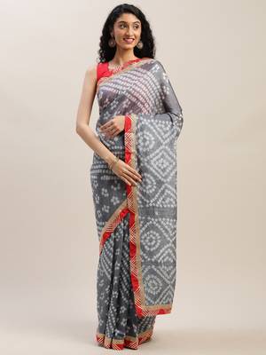 Hand Dyed Grey Bandhani Silk Saree 1