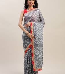 Hand Dyed Grey Bandhani Silk Saree