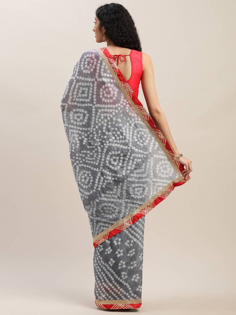Hand Dyed Grey Bandhani Silk Saree