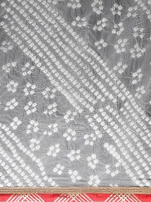Hand Dyed Grey Bandhani Silk Saree 3