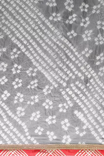 Hand Dyed Grey Bandhani Silk Saree