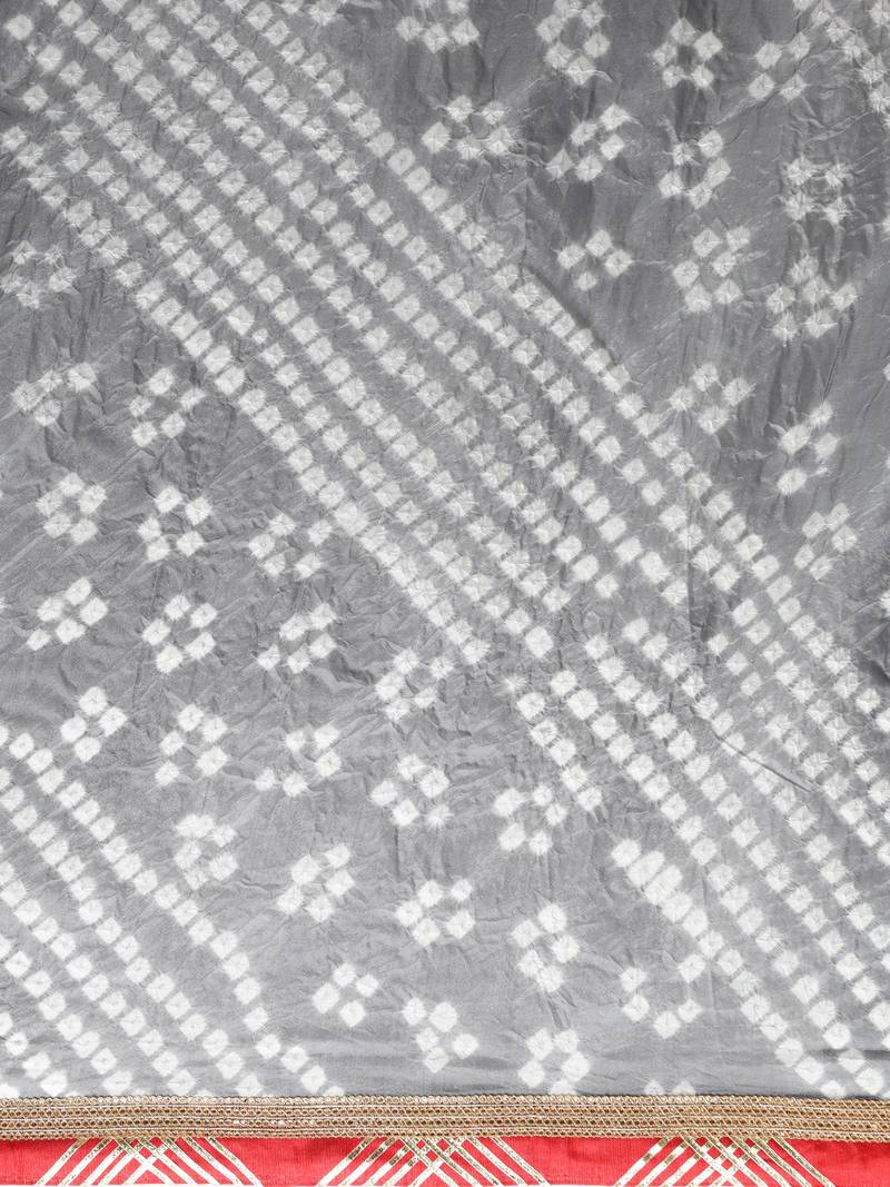 Hand Dyed Grey Bandhani Silk Saree