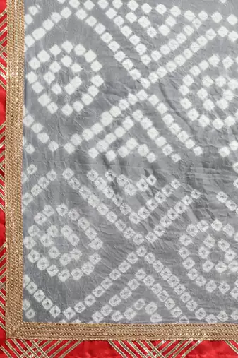Hand Dyed Grey Bandhani Silk Saree