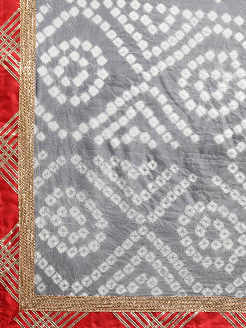 Hand Dyed Grey Bandhani Silk Saree