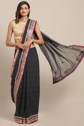 Black Hand Embellished Georgette Sustainable Saree