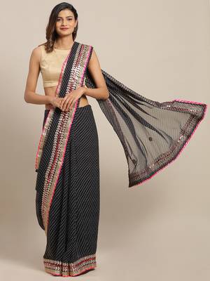 Black Hand Embellished Georgette Sustainable Saree 1
