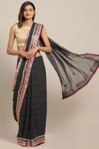 Black Hand Embellished Georgette Sustainable Saree