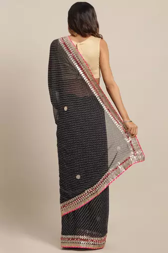 Black Hand Embellished Georgette Sustainable Saree