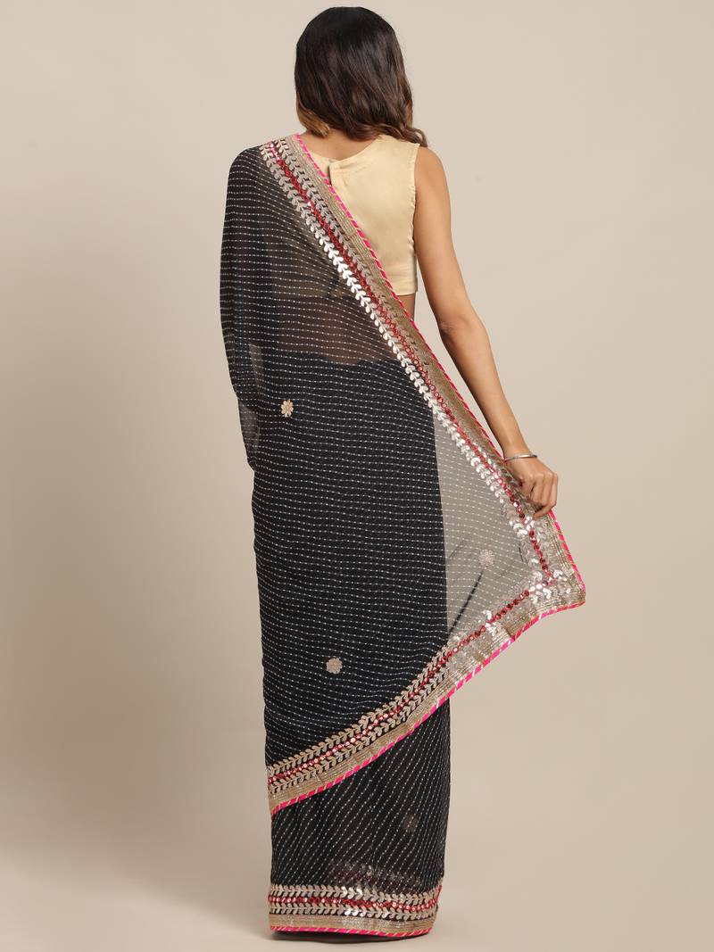 Black Hand Embellished Georgette Sustainable Saree