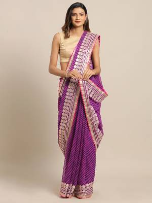 Purple Hand Embellished Georgette Saree 1