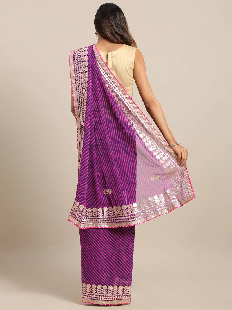 Purple Hand Embellished Georgette Saree