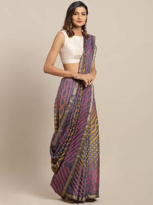 Multicolor Hand Bandhani Art Silk Saree 1