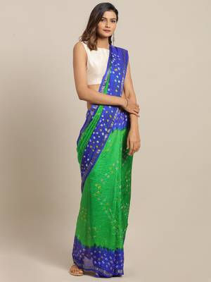 Green & Blue Bandhani Zari Art Silk Bandhani Saree 1