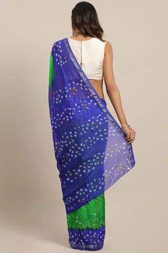 Green & Blue Bandhani Zari Art Silk Bandhani Saree