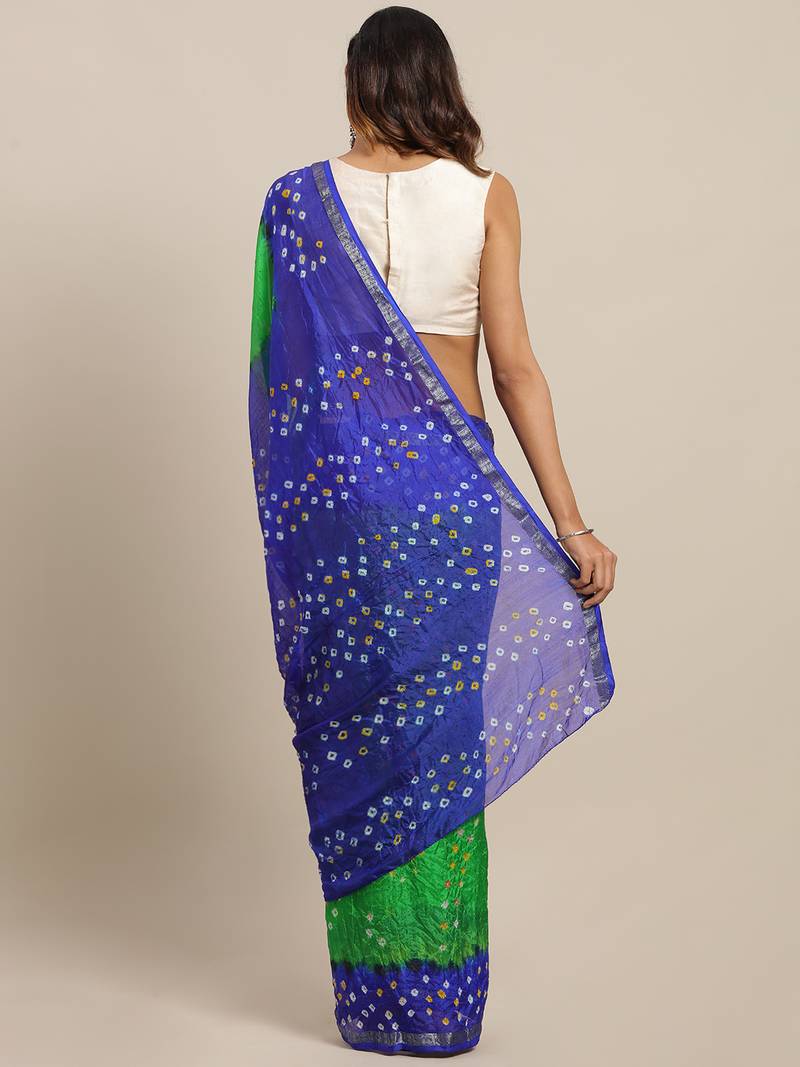 Green & Blue Bandhani Zari Art Silk Bandhani Saree