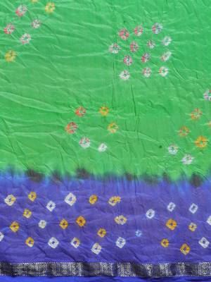 Green & Blue Bandhani Zari Art Silk Bandhani Saree 3