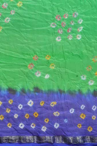 Green & Blue Bandhani Zari Art Silk Bandhani Saree