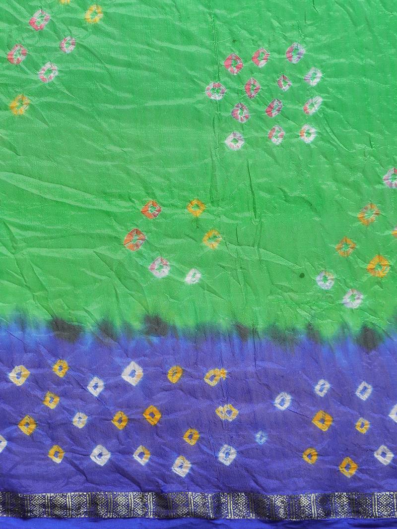 Green & Blue Bandhani Zari Art Silk Bandhani Saree