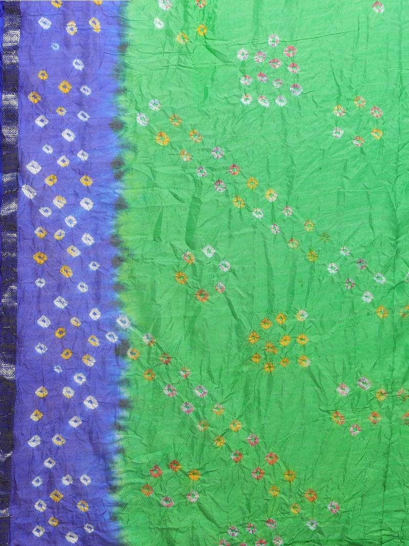Green & Blue Bandhani Zari Art Silk Bandhani Saree