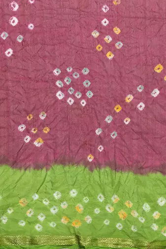 Hand Dyed Green & Purple Bandhani Silk Sustainable Saree