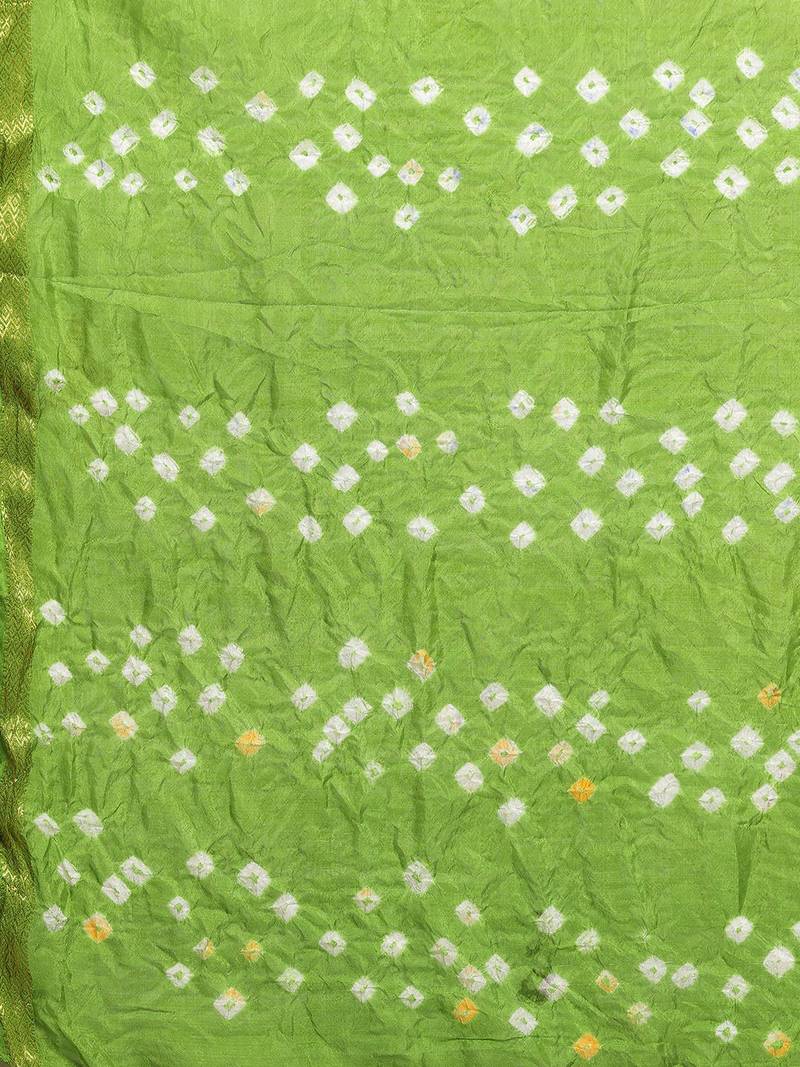 Hand Dyed Green & Purple Bandhani Silk Sustainable Saree