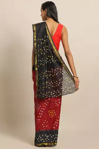 Hand Dyed Red & Black Bandhani Silk Sustainable Saree