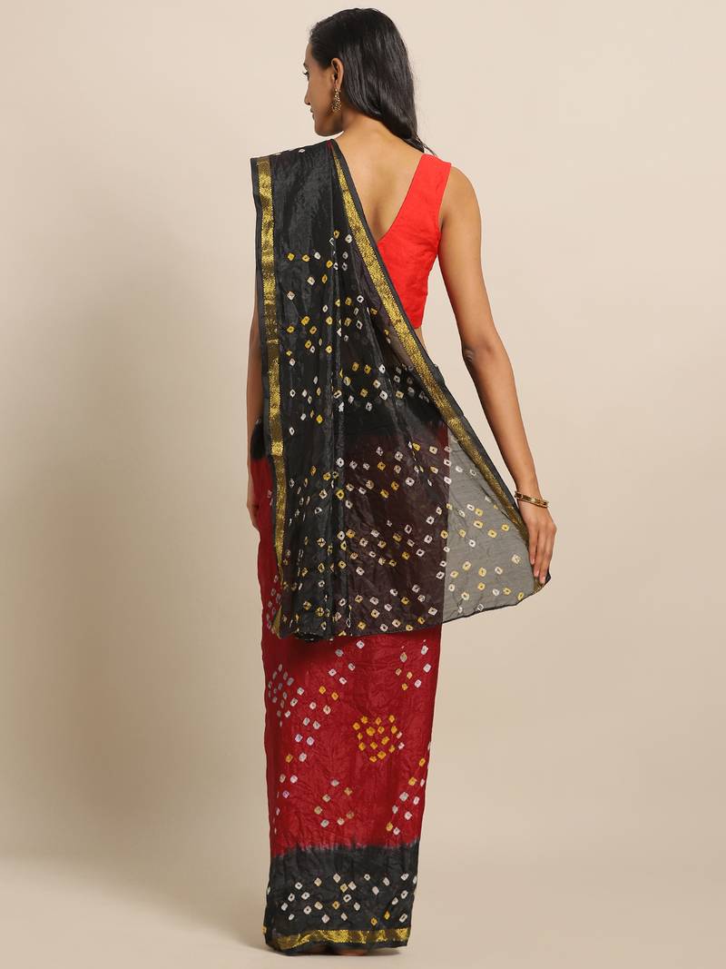 Hand Dyed Red & Black Bandhani Silk Sustainable Saree