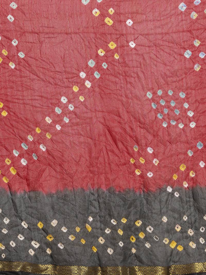 Hand Dyed Red & Black Bandhani Silk Sustainable Saree