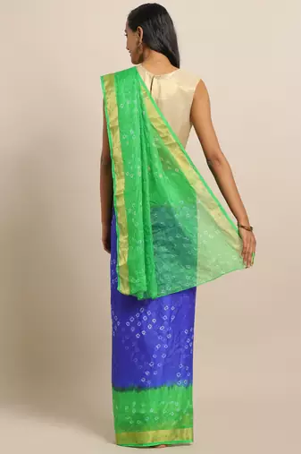 Hand Dyed Green & Blue Bandhani Silk Sustainable Saree