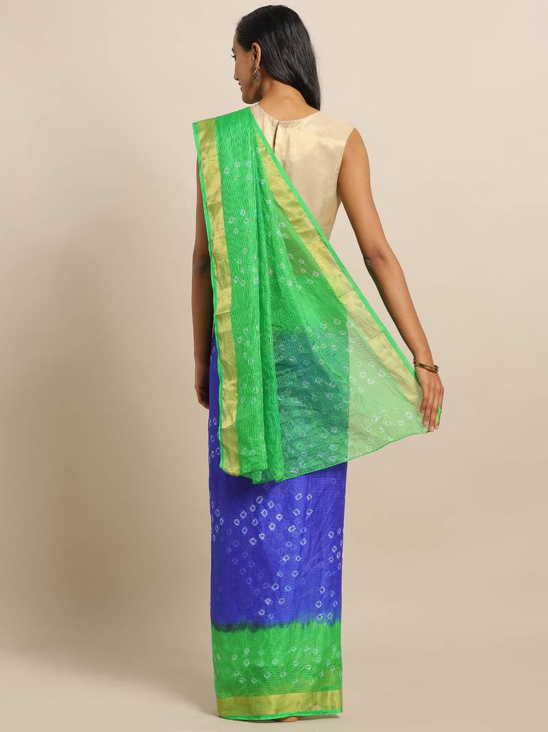 Hand Dyed Green & Blue Bandhani Silk Sustainable Saree